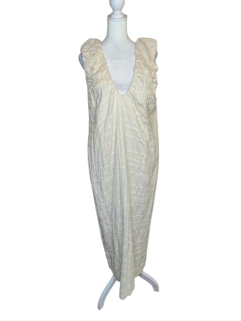 Free People Gauzy Cream Deep V Tie Back Maxi Dress Size XS